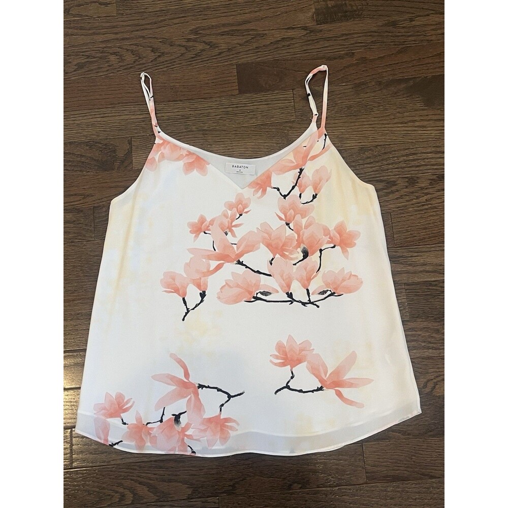 Aritzia Babaton Everly Camisole Small Cream Beige Tank Top Floral Print